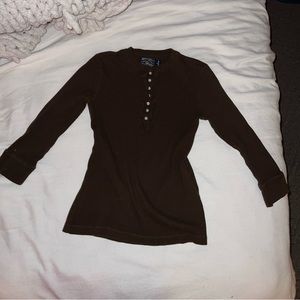 LAST CHANCE Vintage American Living Women’s Brown 3/4 Sleeve Shirt / Thermal